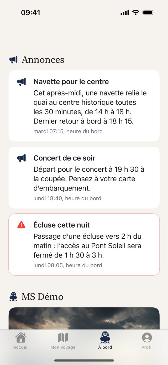 Les annonces et la vie à bord